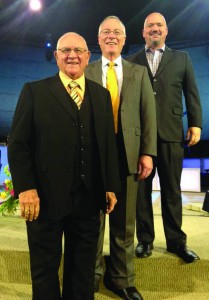 Newly elected officers were introduced at the end of the annual meeting. (From front to back) Second Vice-President Billy Crosby, pastor emeritus of Summer Grove Baptist Church in Shreveport; First Vice-President Ken Schroeder, pastor of First Baptist Church in Mandeville; and President Gevan Spinney, pastor of First Baptist Church in Haughton. Brian Blackwell photo