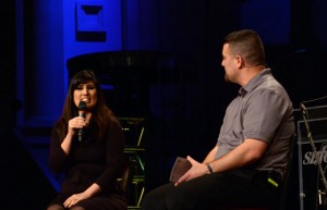 Naghmeh Abedini, whose husband Saaed is imprisoned in Iran, is interviewed by Nathan Lorick, evangelism director for the Southern Baptists of Texas Convention, during the SBTC's evangelism conference in February 2015. Photo by Allen Sutton/SBTC