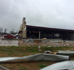 This Gold's Gym in Prairieville was among the many businesses damaged during a tornado on Feb. 23, 2016. Photo by Governor's Office of Homeland Security