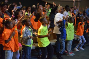 Children and adult leaders from Franklin Avenue Baptist Church in New Orleans enjoy a time of worship at M-JAM, which took place March 5 at Florida Boulevard Baptist Church in Baton Rouge.