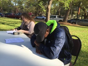 Students pray during at Louisiana College on March 23, 2016. The event, "The Road Through Gethsemane Prayer Journey" was sponsored by the LC Baptist Collegiate Ministry. Brian Blackwell photo