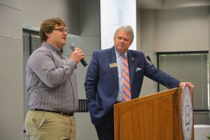 Louisiana College student Ryan Morris shares about his experience at the school during a meeting of the Board of Visitors on April 22, 2016.