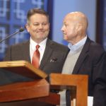 Wayne Jenkins shares a laugh with his pastor, Philip Robertson, of Philadelphia Baptist Church, Deville.