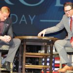 Pastor Brad Jurkovich (right) prays with former Air Force Staff Sgt. Spencer Stone during the fourth annual Honor Our Heroes Sunday at First Baptist Church in Bossier City. Brian Blackwell photo