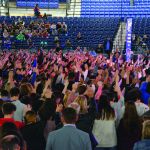 Evangelist Rick Gage congratulates those who came forward to place their trust in Christ. During the four-day crusade at the Rapides Parish Coliseum in Alexandria, 419 declared Jesus as Lord and 371 made another decision.