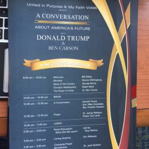 This screenshot shows the schedule during Donald Trump's meeting with more than 1,000 social conservatives on June 21, 2016. Photo courtesy of Gevan Spinney