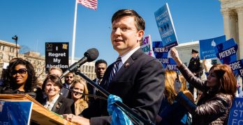 Mike Johnson speaks before a pro-life rally in front of the U.S. Supreme Court while arguments are being heard about Louisiana Act 620 which protects women who face complications from an abortion.