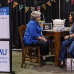 Tonya Hancock, director of the Christian Women’s Job Corp at the Louisiana Baptist Children’s Home, (left) spoke with Ashley Gray of Mississippi at the Women’s Ministry Union booth in the exhibit hall of the 2019 Southern Baptist Convention Annual Meeting in Birmingham, Alabama. CWJC participants from the Children’s Home and Family Ministries had
their handmade products on display during the national Woman’s Missionary Union meeting and also for purchase inside the exhibit hall. She
is the wife of Perry Hancock, president and CEO of the Children’s Home.