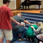 Guinn Auditorium became a house of prayer during the Louisiana College campus revival September 17-19. Many students made decisions during that time.