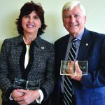 Two Louisiana Baptist state legislators were honored for their courageous efforts during the Louisiana Baptist Convention Annual Meeting by Dr. Will Hall of the Louisiana Baptists Office of Public Policy. (Left to right) State Sen. Beth Mizell, a member of First Baptist Church in Franklinton, was given the Esther’s Courage Award, and state Sen. Gerald Long, a member of First Baptist Church in Natchitoches, received the Shammah’s Courage Award.